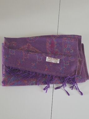 pashmina Purple Paisley Fringe Wrap Scarf